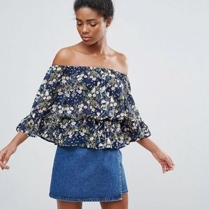 QED London Off Shoulder Floral Printed Sheer